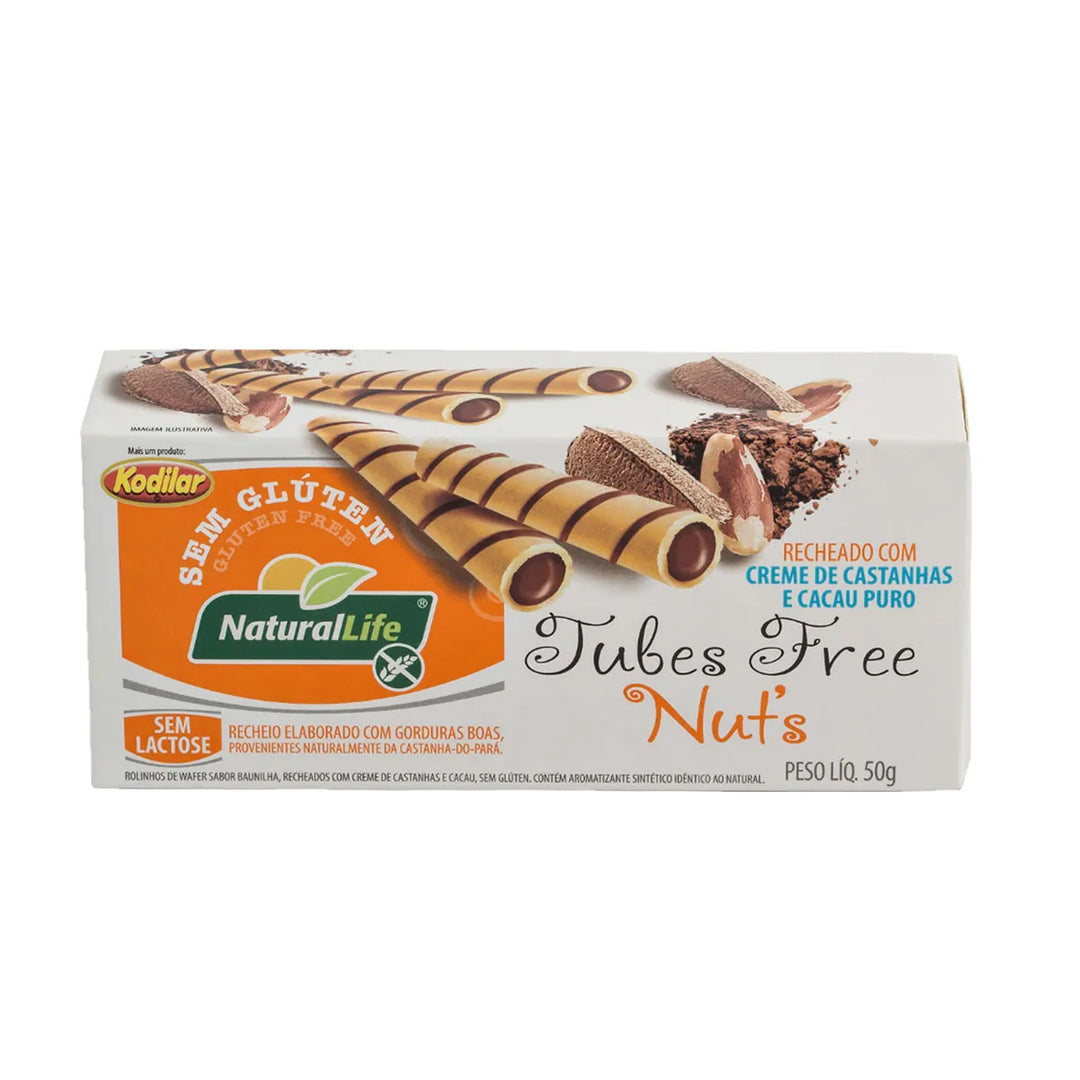Biscoito Tubes Creme de Castanha E Cacau Sem Glúten 50g Natural Life
