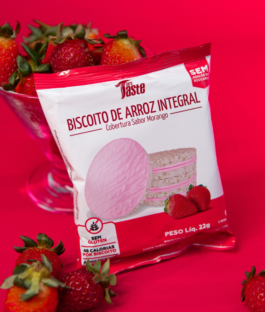 Biscoito de Arroz Integral Zero Açúcar 12x22g sabor Morango | Mrs Taste
