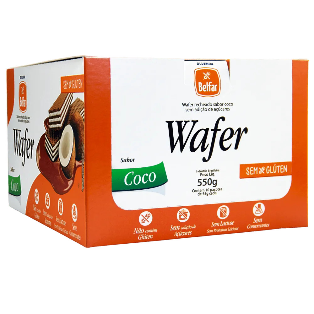 WAFER COCO S/GLUTEN S/LACTOSE E ACUCAR 55G