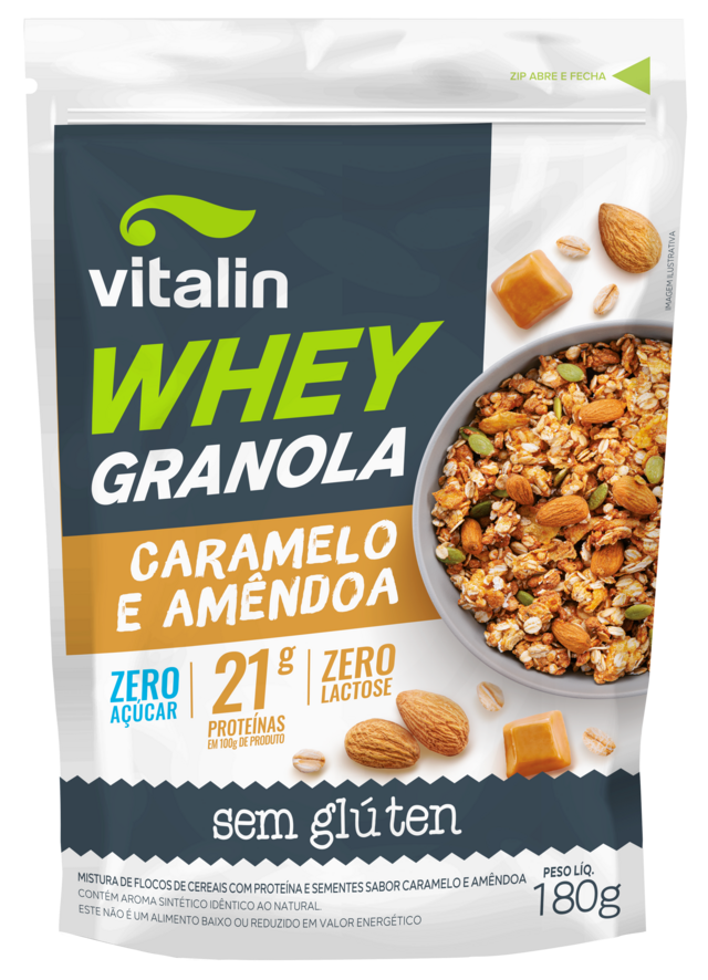 Granola com Whey Zero Caramelo e Amêndoa 180G Vitalin