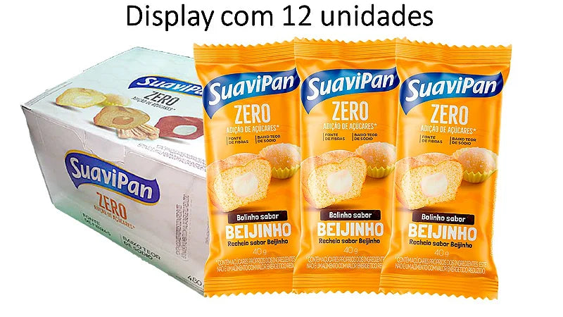 Bolinho Sabor Beijinho Zero Açúcar 12 unidades 40g Suavipan