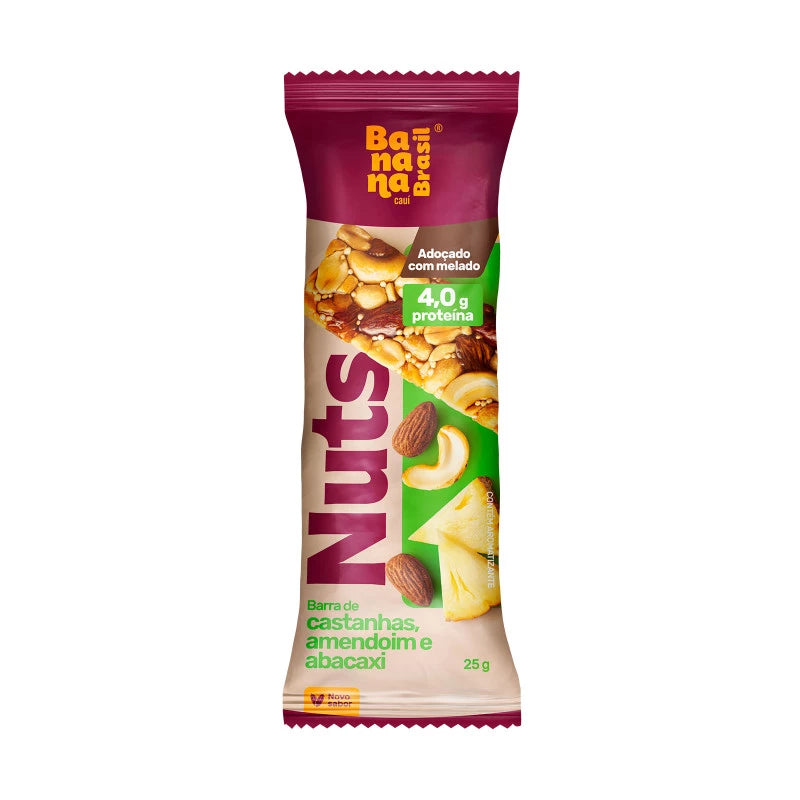 Barra Nuts sem Glúten 12x25g Castanha, Amêndoas e Abacaxi | Banana Brasil