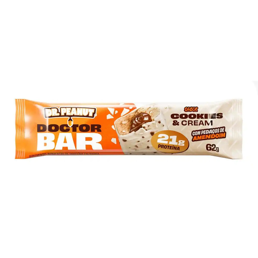 DOCTOR BAR DR.PEANUT 8X62G COOK.CREAM C/PEDACOS DE AMEND.