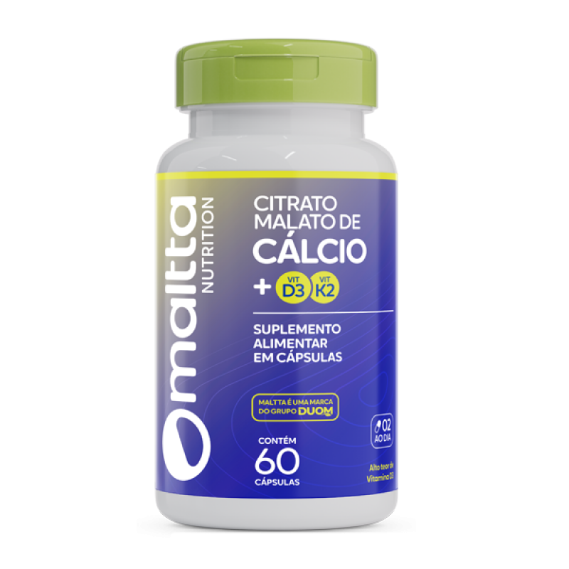 Cálcio Citrato Malato com Vitamina D3 e K2 60 cápsulas | Maltta