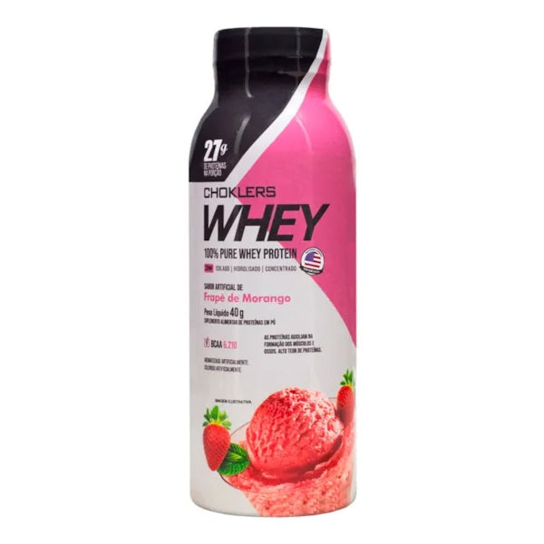 CHOKLERS WHEY 100% GARRAFA 40G FRAPE DE MORANGO 15 UNIDADES