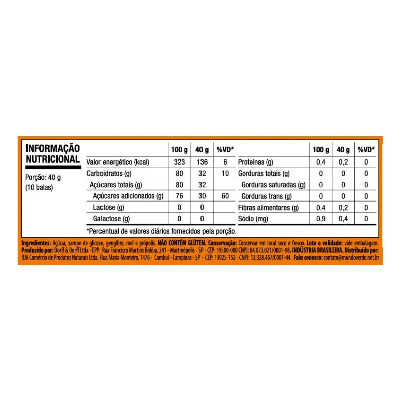 Balas De Gengibre 10 x 40g - Mel Com Própolis