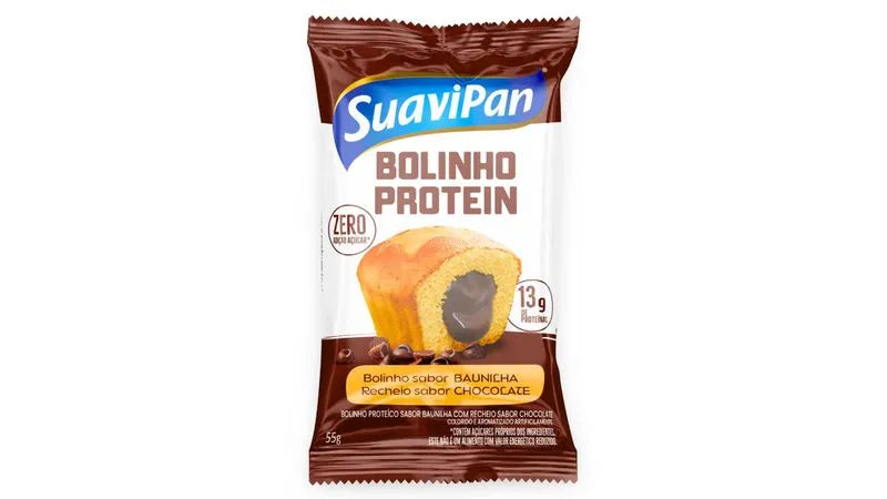 Bolinho proteico zero açúcar 12x55g sabor baunilha com chocolate | Suavipan