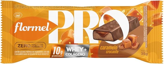 Barra de Proteina FLORMEL Caramelo Crocante (10g de Proteína) Caixa com 12 Unidades
