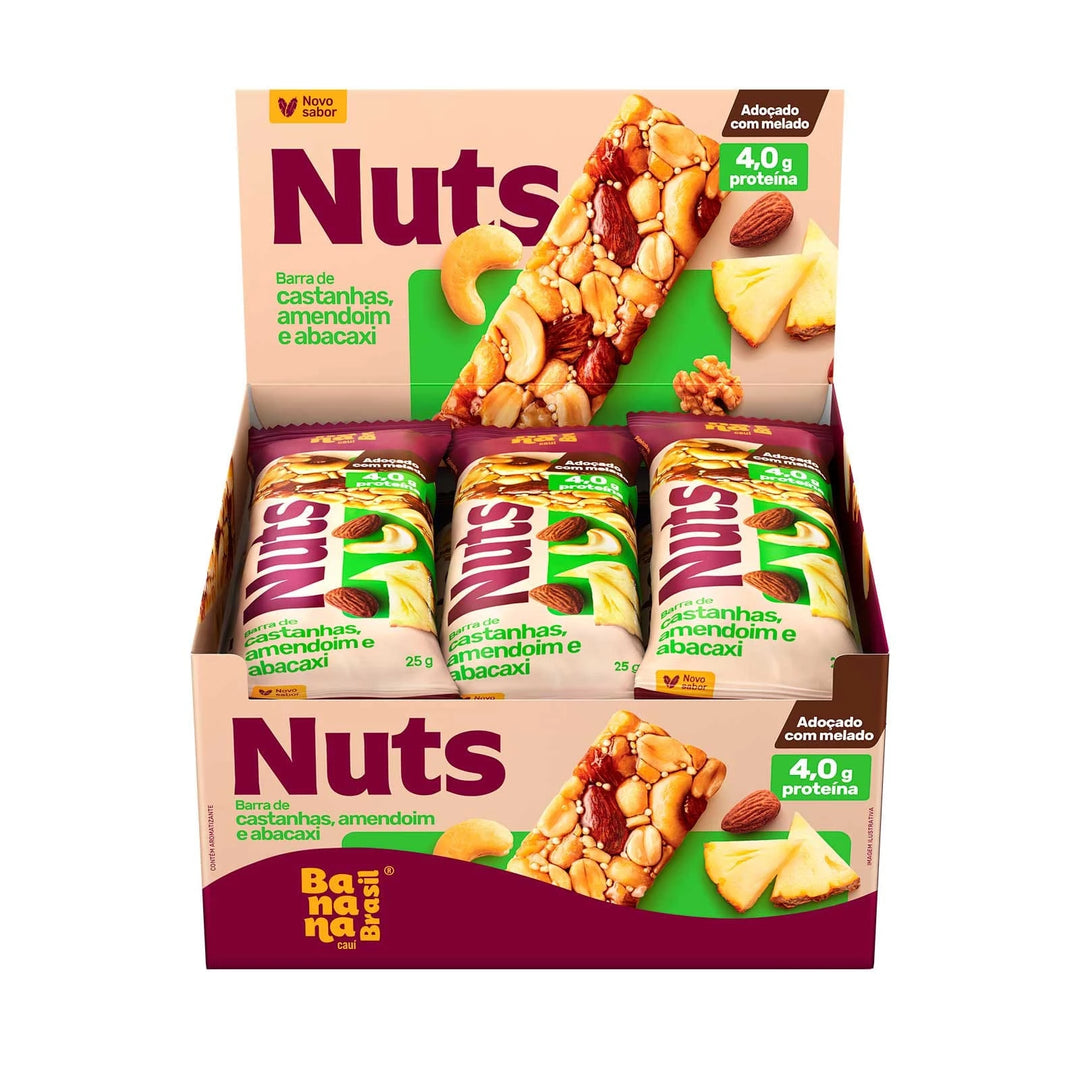 Barra Nuts sem Glúten 12x25g Castanha, Amêndoas e Abacaxi | Banana Brasil