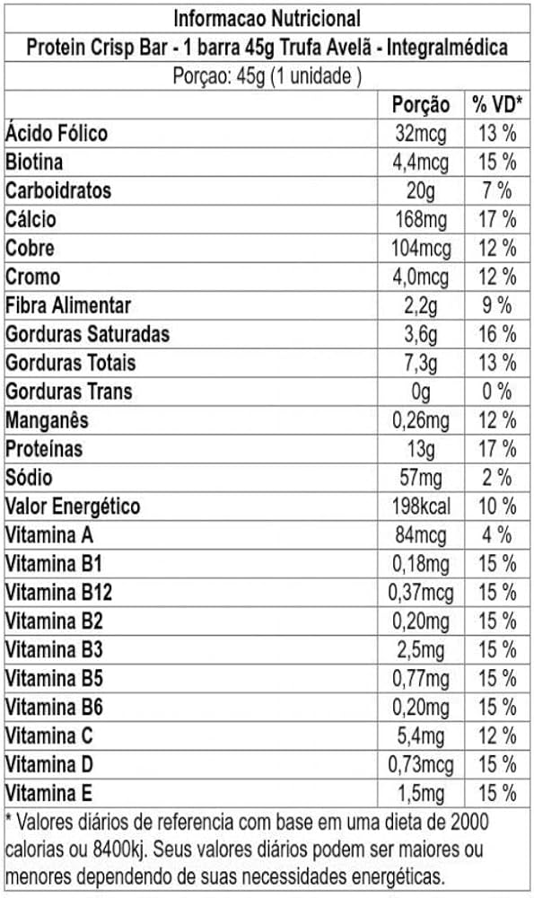Protein Crisp Bar Trufa de Avelâ 12 Unidades 45g Integralmedica