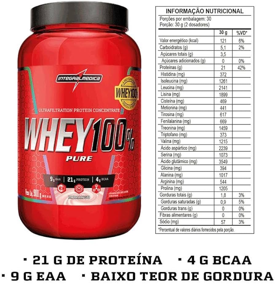 Whey 100% Pure 900g Integralmedica - Morango