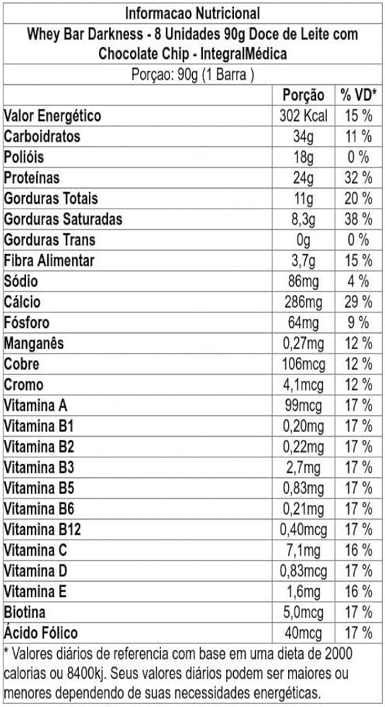 Whey Bar Darkness - 8x90g Chocolate ao leite com chocolate chips