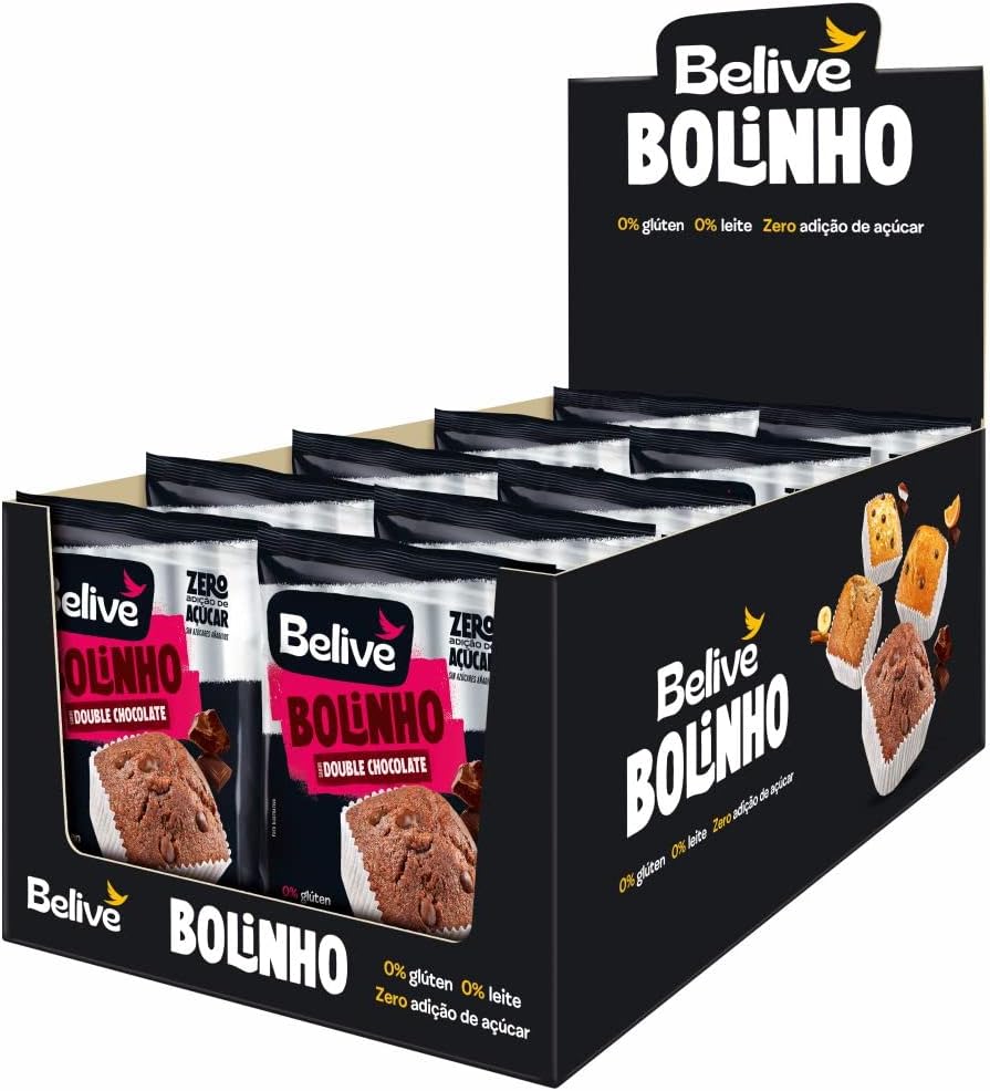 Muffin Double Chocolate Sem Açúcar Sem Glúten Sem Lactose Belive 40g Display com 10 unidades