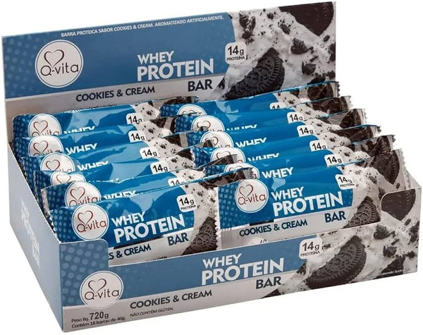 Barra De Whey Protein Cookies and Cream S/Glúten 18 unidades 40g Q-Vita