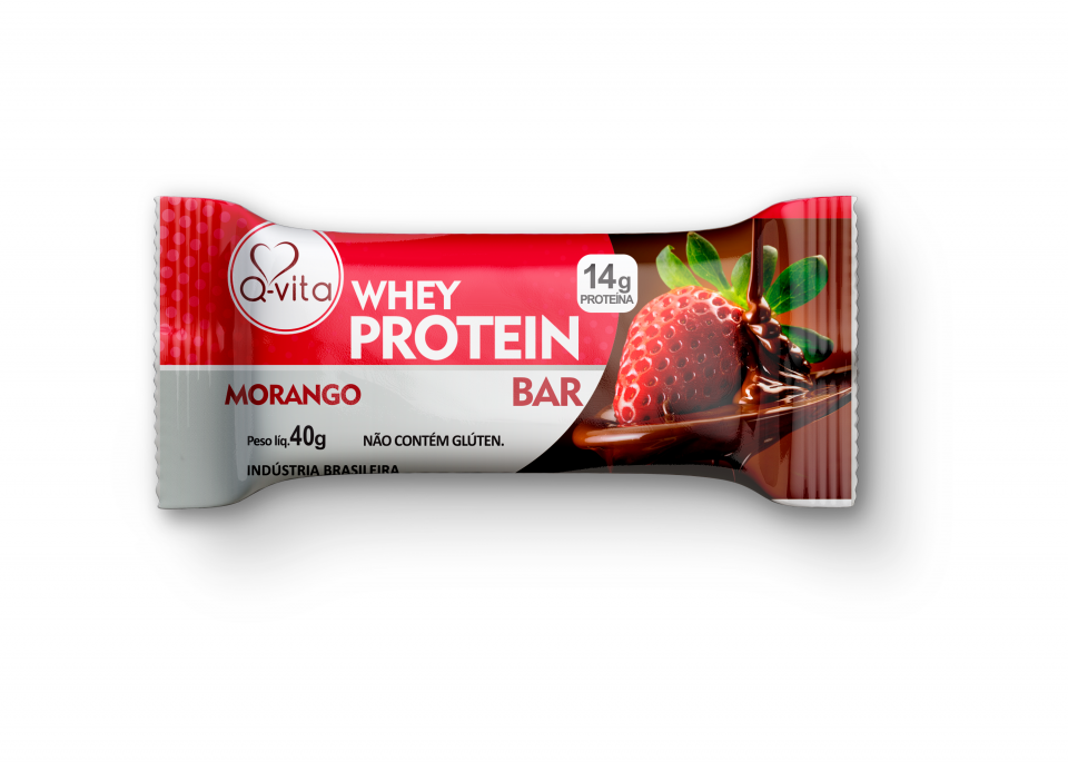Barra De Whey Protein Morango S/Glúten 18 unidades 40g Q-Vita