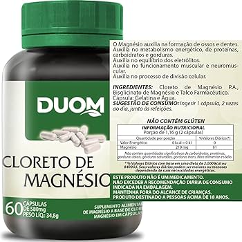 Cloreto De Magnésio P.a. 60cps 500mg Duom