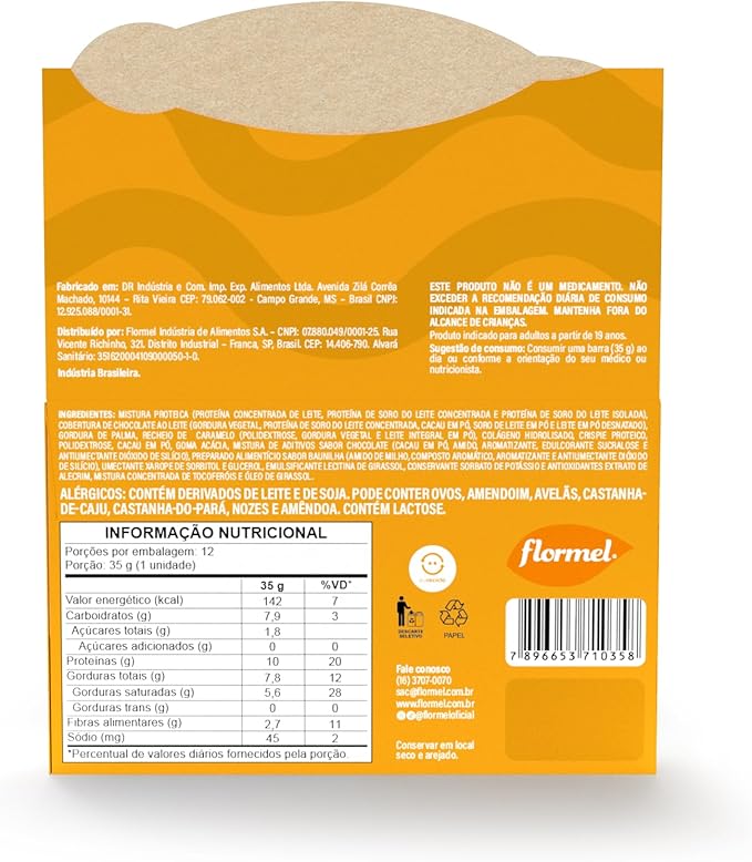 Barra de Proteina FLORMEL Caramelo Crocante (10g de Proteína) Caixa com 12 Unidades