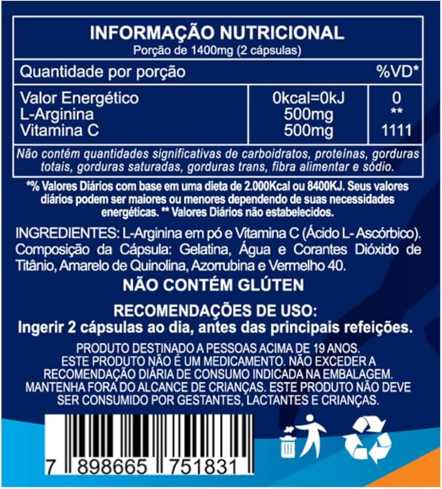 Arginina Com Vitamina C 60 Cápsulas Duom