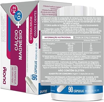 Cálcio + Magnésio + Vitaminas K2 e D3 Com 90 Cápsulas Duom