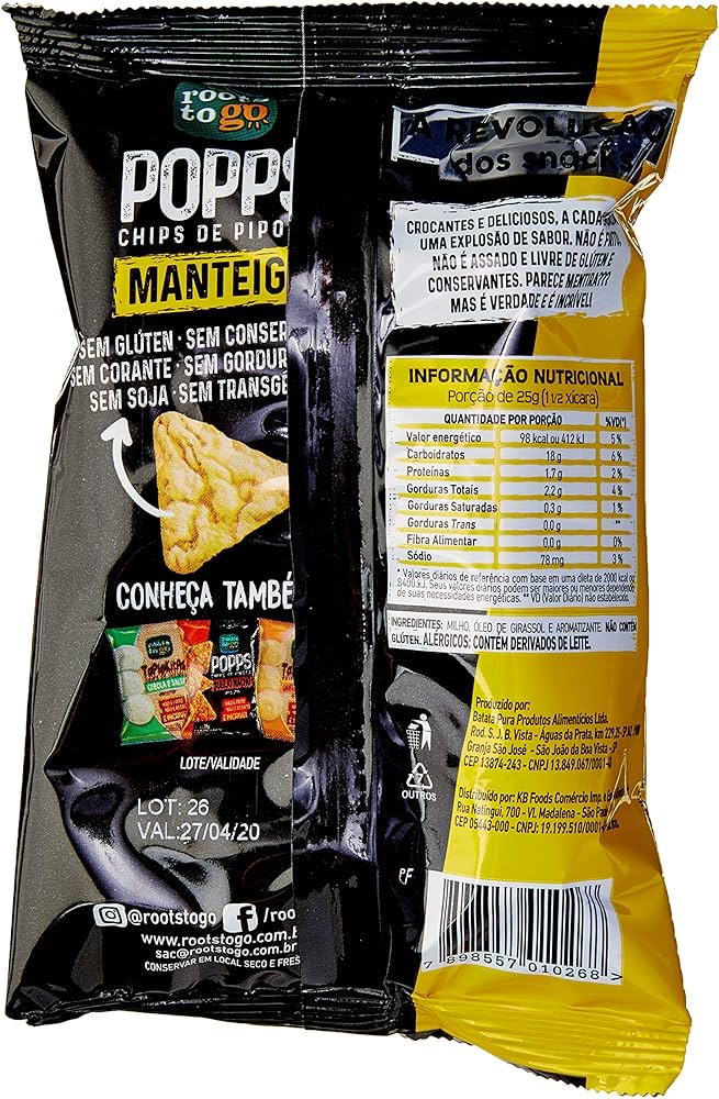 Popps Chips De Pipoca Manteiga Roots To Go 36 Unidades De 35G