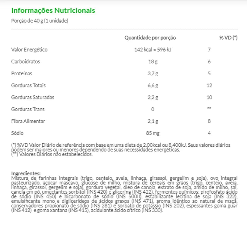Bolinho Integral 7 Grãos S/Açúcar 12 unidades 40g Suavipan