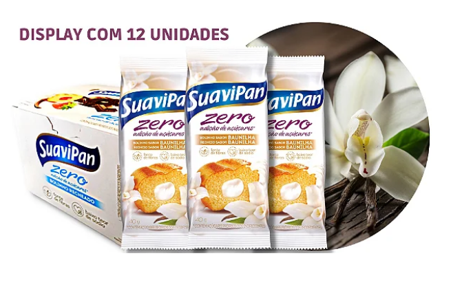 Bolinho Baunilha Zero Açúcar 12 unidades 40g Suavipan