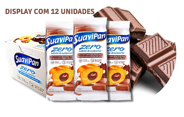 Bolinho Baunilha C/Chocolate Zero Açúcar 12 unidades 40g Suavipan