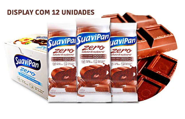 Bolinho Chocolate C/Chocolate Zero Açúcar 12 unidades 40g Suavipan