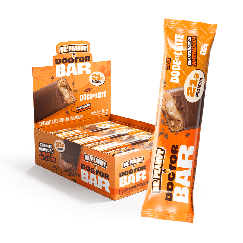 DOCTOR BAR DR.PEANUT 8X62G DOCE DE LEITE C/PEDACOS DE AMEND.
