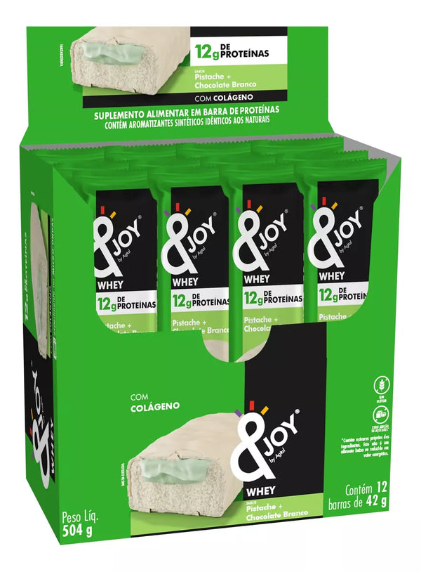 12 Barra & joy Com Whey Pistache + Chocolate Branco 42g