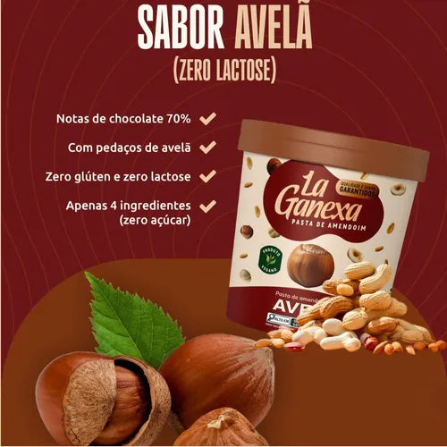 Pasta de Amendoim Vegano Zero Açúcar/Glúten/Lactose 450g Avelã | La Ganexa