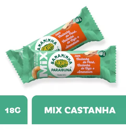 Bananinha Mix sem Glúten e sem Açúcar 20x18g com Castanhas | Bananinha Parai