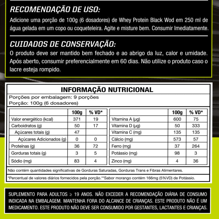 Black Wod Whey Protein Morango C/Creatina 900g Wod Nutrition