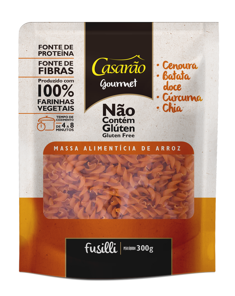 MASSA DE ARROZ GOURMET 300G FUSILLI C/CEN./BAT./CURCU./CHIA
