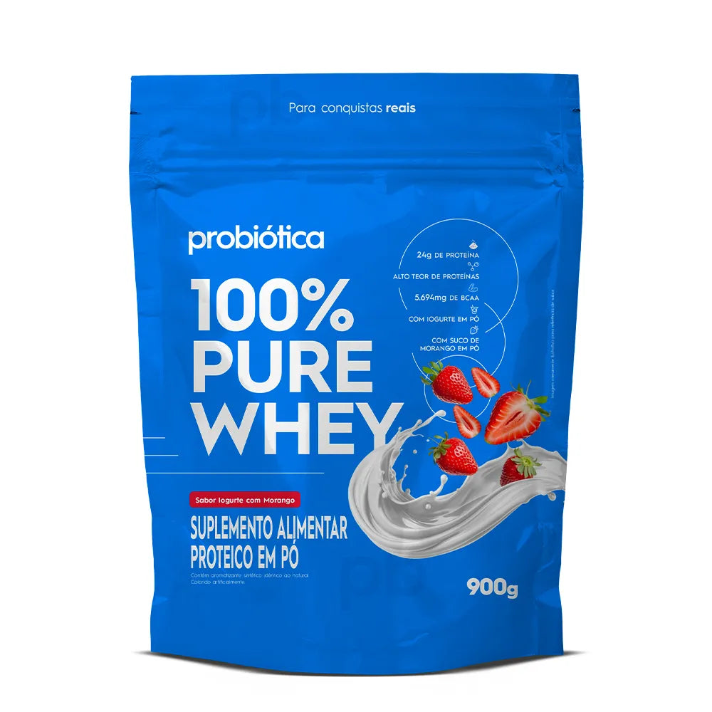 100% Pure Whey Refil 900g - Iorgute com Morango - Probiotica