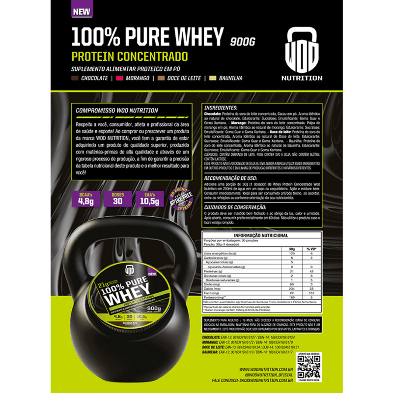 Whey Proteína 100% 900G Morango Wod Nutrition