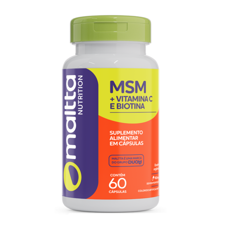 MSM 900mg com Vitamina C e Biotina 60 cápsulas | Maltta