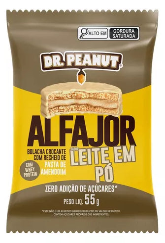 Alfajor Recheado de Amendoim com Whey Protein Zero Açúcar 12x55g sabor Leite em Pó | Dr. PeanutAlfajor Recheado de Amendoim com Whey Protein Zero Açúcar 12x55g sabor Leite em Pó | Dr. Peanut