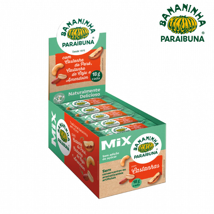 Bananinha Mix sem Glúten e sem Açúcar 20x18g com Castanhas | Bananinha Parai