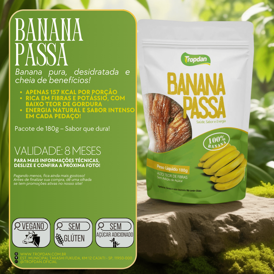 Banana Passa sem Açúcar 180g | Tropdan