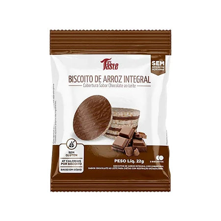 Biscoito de Arroz Integral Zero Açúcar 12x22g sabor Chocolate ao Leite | Mrs Taste