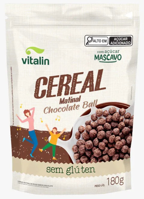 Cereal Matinal Vegano sem Glúten 180g sabor Chocolate Ball | Vitalin Alimentos