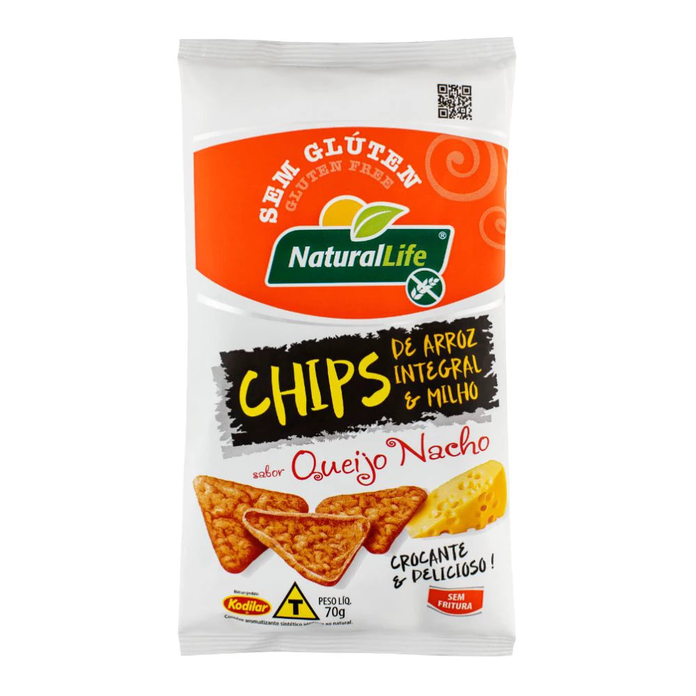 Chips de Arroz Integral e Milho sem Glúten 70g sabor Queijo Nacho | Natural Life