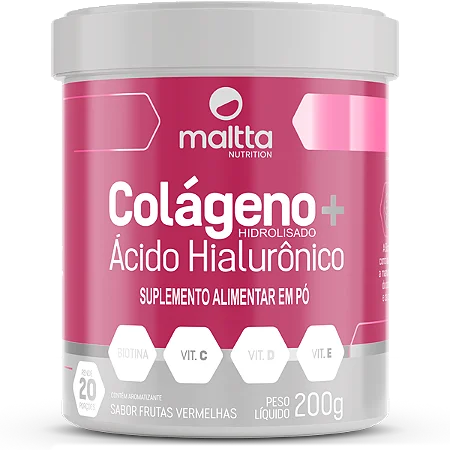 Colágeno Hidrolisado com Ácido Hialurônico 200g sabor Frutas Vermelhas | Maltta