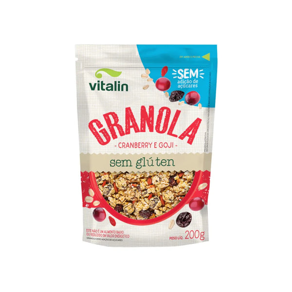 GRANOLA ZERO AÇUCAR INTEGRAL VEGANO S/GLUTEN 200G CRANBERRYRY E GOJI