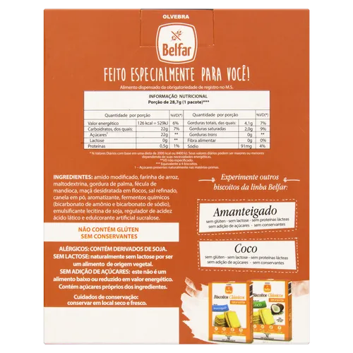 Biscoito Clássico Sem Glúten Maçã e Canela 86g Olvebra