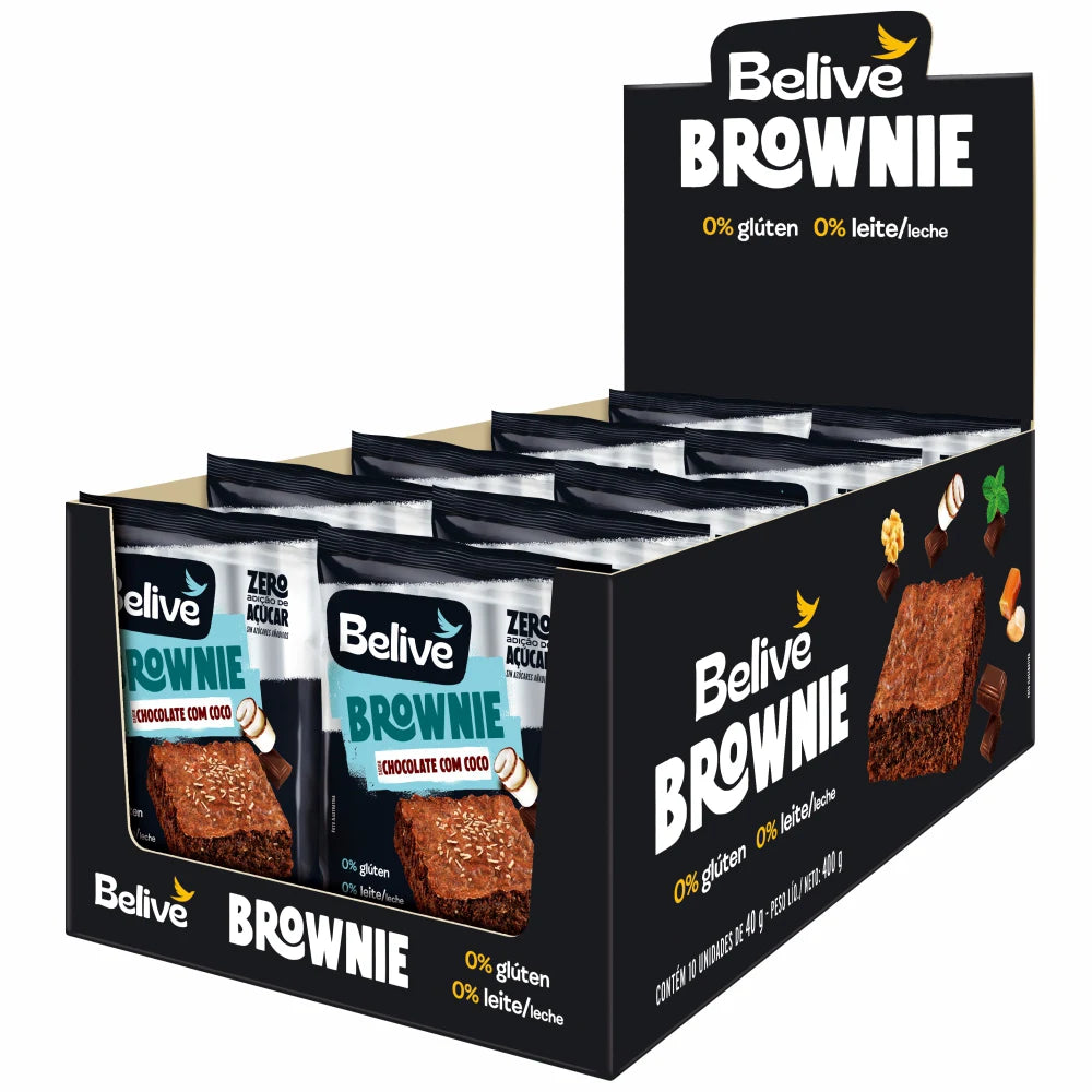 Brownie Chocolate C/Coco Zero Açúcar, Lactose e Glúten 10 unidades 40g Belive