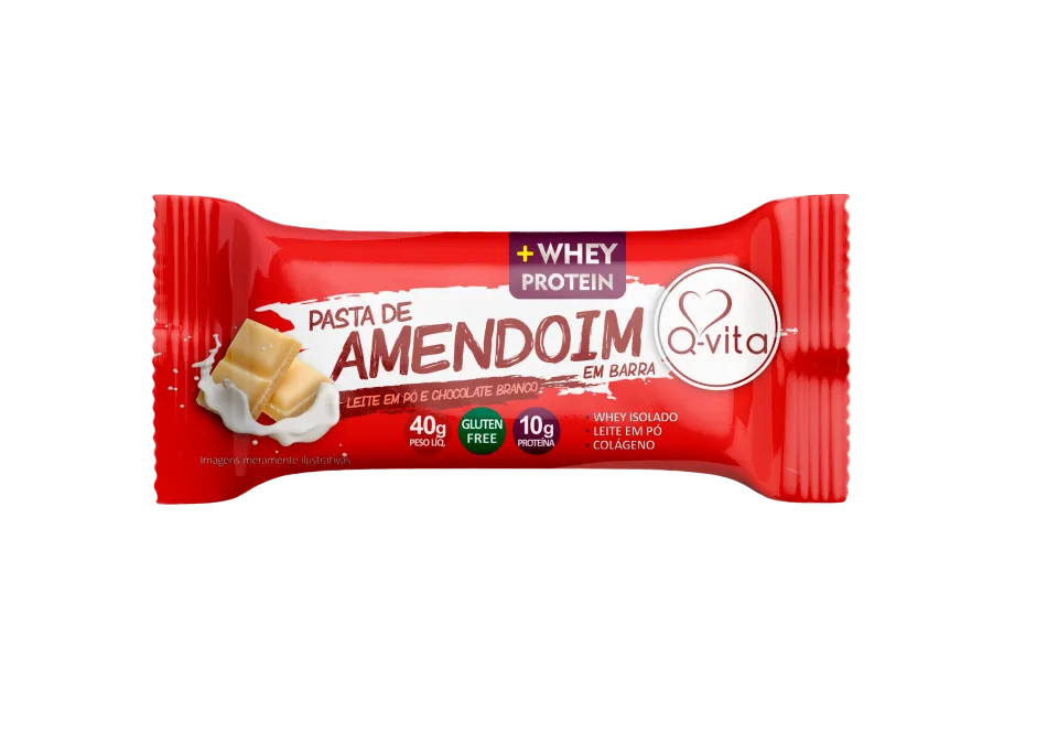Barra de Pasta de Amendoim com Whey Protein Zero Glúten 18x40g sabor Leite em Pó | Q-Vita