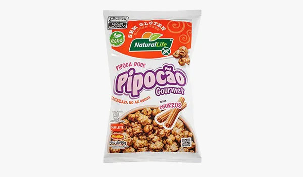 Pipocão Doce Gourmet Vegano Sem Glúten 90g sabor Churros | Natural Life