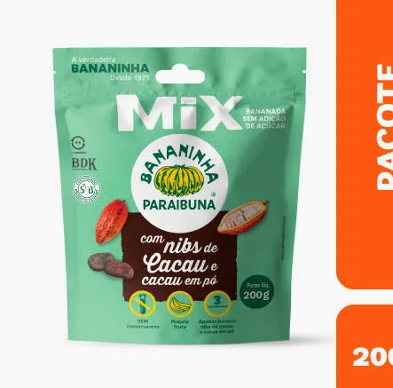 Bananinha Mix com Nibs 100% Cacau Sem Glúten e Sem Açúcar 20x20g | Bananinha Paraí